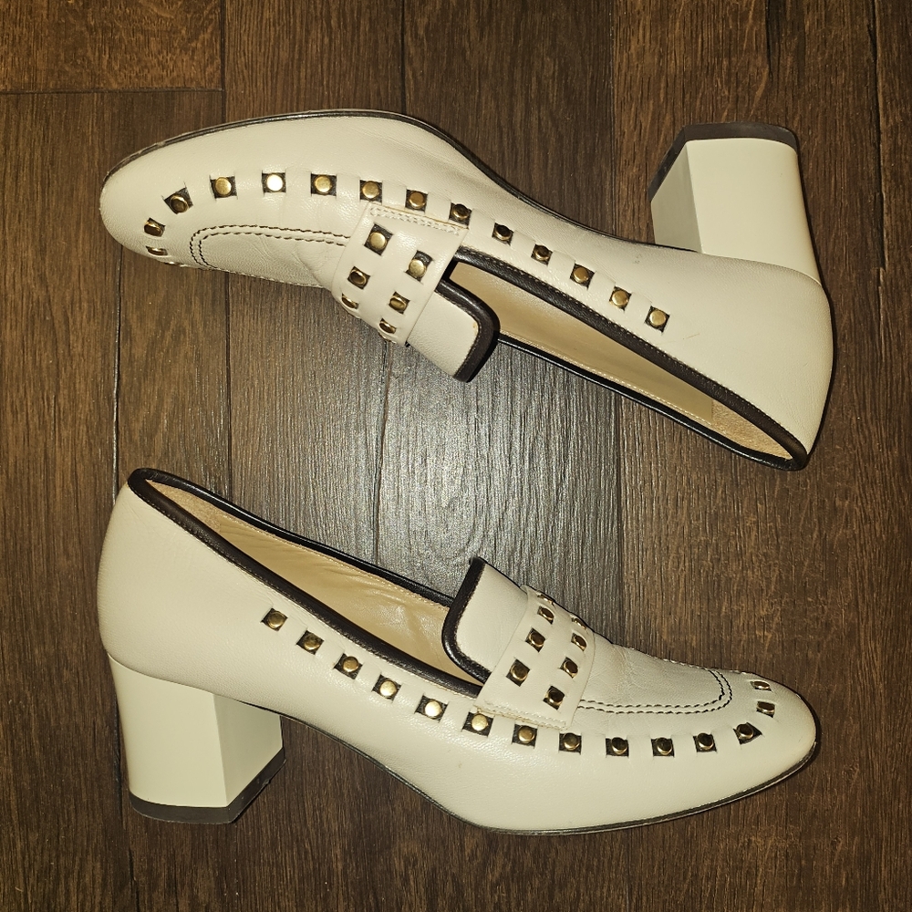 Tori Burch Tori Studded Block Heel Loafer In Dulce De Leche Leather Size 6.5 Us